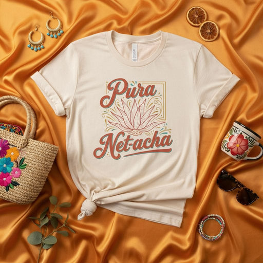 Pura Netacha Lotus Flower T-Shirt, Unisex Graphic Tee, Casual Modern Retro Style T-Shirt, Spanish Saying Shirt, Gift for Her, Aesthetic Bohemian Top, Beige Cream Shirt Mexicada