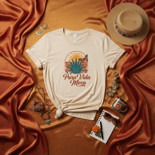 Pura Vida Mexa T-Shirt Desert Sunset Agave Butterfly Graphic Tee Unisex Costa Rica Mexico Inspired Casual Shirt Mexicada