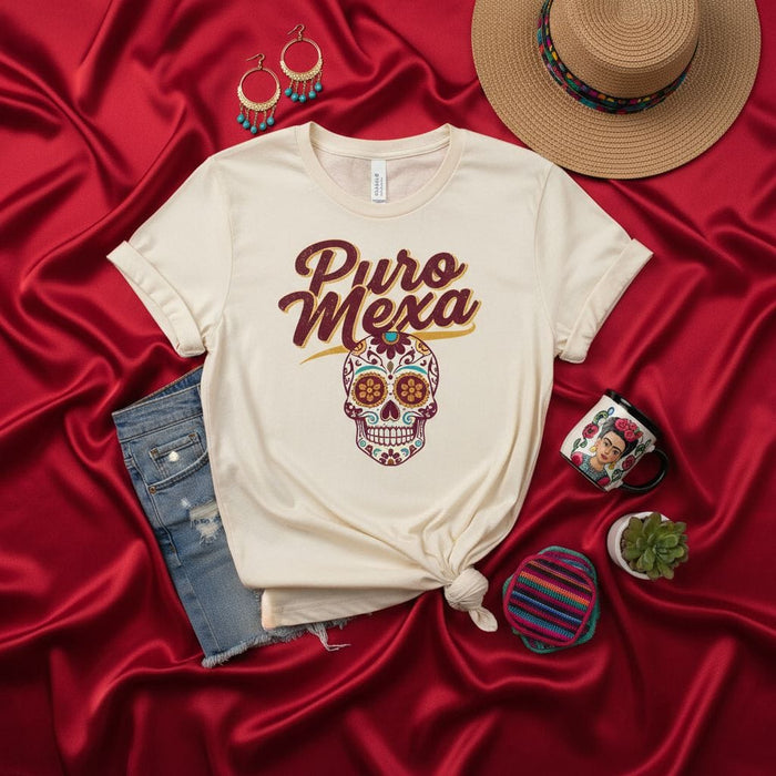 Puro Mexa Sugar Skull Day of the Dead T-Shirt, Mexican Pride Tee, Calavera Día de Muertos Shirt, Hispanic Heritage Gift, Unisex Casual Wear Mexicada