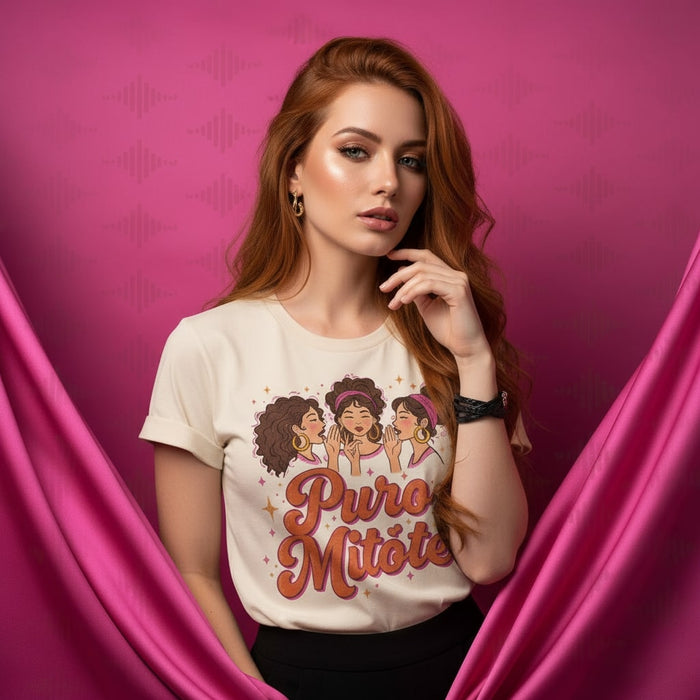 Puro Mitote T-Shirt, Latinx Mujer Shirt, Mexican-American Comadre Tee, Latina Gossip Shirt, Chicana Style, Cute Unisex T-shirt, Hispanic Heritage Gift, Spanish Quote Shirt, Retro Groovy Font Tee, Fun Women's Graphic Shirt Mexicada