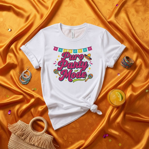 Puro Party Mode T-Shirt Fiesta Cinco de Mayo Mexico Holiday Shirt Fun Colorful Retro Groovy Maracas Sombrero Papel Picado Unisex Tee Mexicada