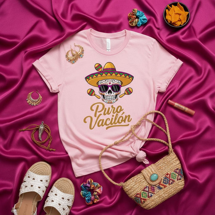 Puro Vacilón Cinco de Mayo Skull Sombrero Maracas Funny Party T-Shirt Latinx Hispanic Fiesta Tee Shirt Mexicada