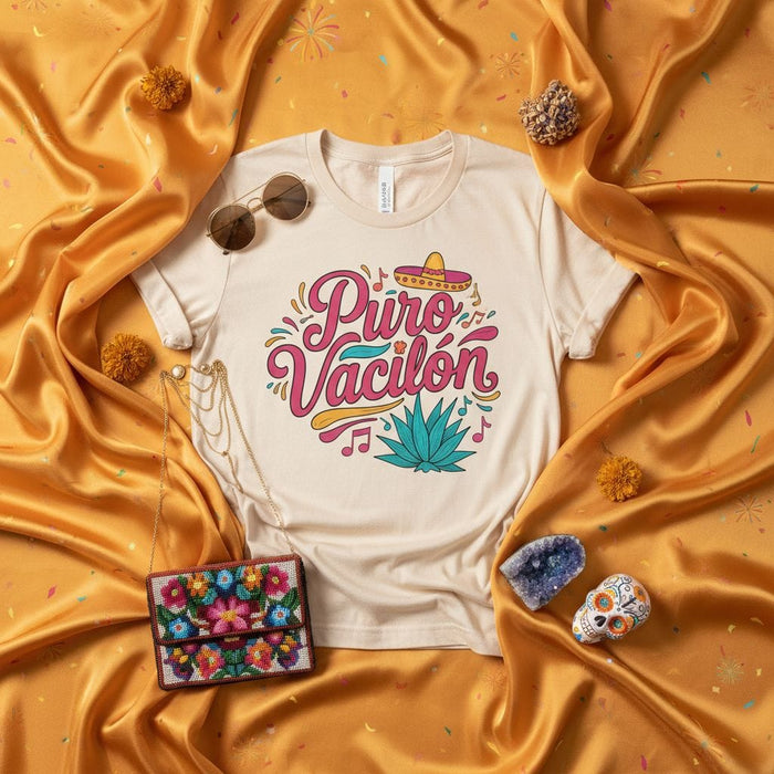 Puro Vacilón T-Shirt, Latino Vacation T-Shirt, Mexican Fiesta Shirt, Agave Sombrero Music Notes Tee, Spanish Party Shirt, Hispanic Heritage Month Gift Mexicada