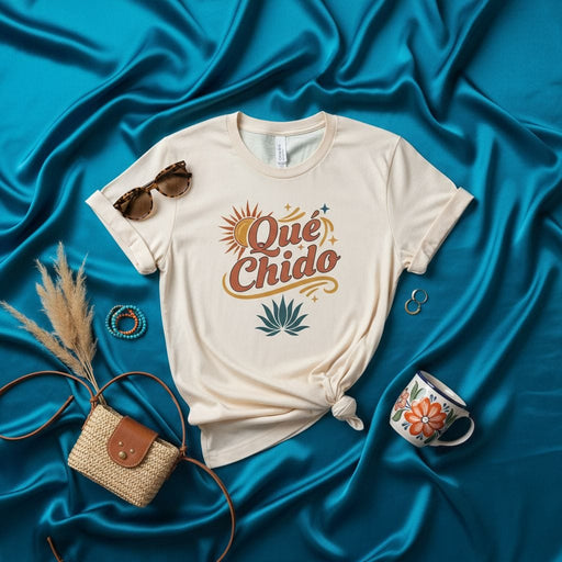 Qué Chido Shirt, Retro Boho Sun Agave Graphic Tee, Funny Spanish Word T-Shirt, Unisex Softstyle Casual Top Mexicada