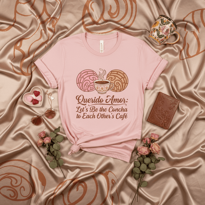 Querido Amor: Let's Be the Concha to Each Other's Café T-Shirt, Sweet Mexican Bread and Coffee Graphic Tee, Cute Latinx Food Couple Shirt Gift Mexicada