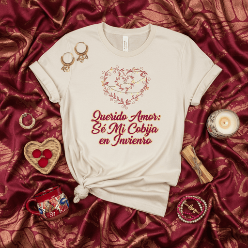 Querido Amor: Sé Mi Cobija en Invierno - Spanish Love Quote T-Shirt, Romantic Heart and Vines Design Tee, Valentine's Day Gift, Anniversary Apparel, Camiseta con Frase de Amor Mexicada