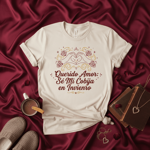 Querido Amor: Sé Mi Cobija en Invierno T-Shirt, Spanish Love Quote Tee, Romantic Winter Gift, Hands Heart Symbol Shirt, San Valentín Apparel Mexicada