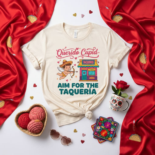 Querido Cupid Aim For The Taqueria Shirt, Funny Valentine's Day T-Shirt, Cute Taco Lover Tee, Cupid Taqueria Graphic Tee, Mexican Food Love Gift Mexicada
