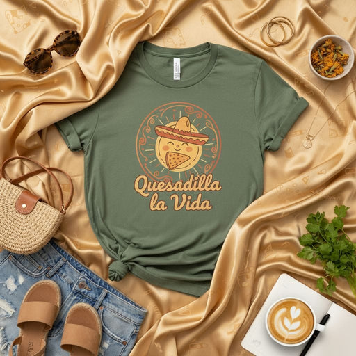 Quesadilla La Vida Shirt, Funny Spanish Food Pun Tee, Quesadilla with Sombrero T-Shirt, Cute Taco Tuesday Gift, Mexican Food Lover Top, Unisex Graphic T-Shirt Mexicada