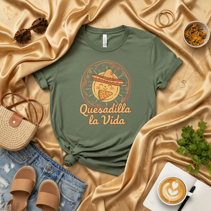 Quesadilla La Vida Shirt, Funny Spanish Food Pun Tee, Quesadilla with Sombrero T-Shirt, Cute Taco Tuesday Gift, Mexican Food Lover Top, Unisex Graphic T-Shirt Mexicada