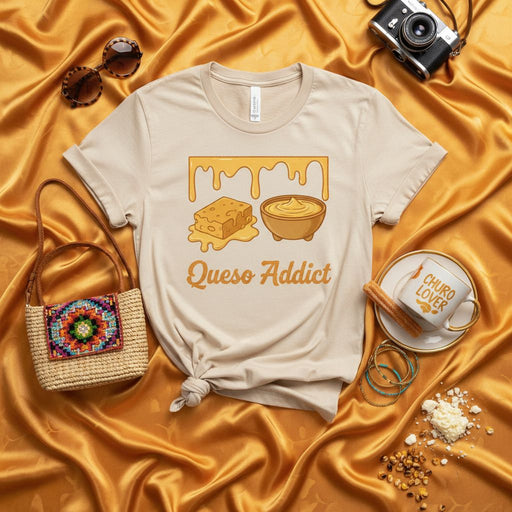 Queso Addict T-Shirt, Funny Cheese Dip Lover Gift, Mexican Food Tee, Cheesy Block and Bowl Graphic Shirt, Unisex Apparel for Foodies Mexicada