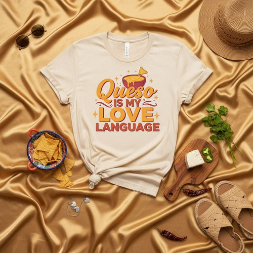 Queso is My Love Language T-Shirt, Funny Cheese Lover Tee, Mexican Food Graphic Shirt, Nacho Lover Gift, Unisex Queso Dip Apparel, Cinco de Mayo Party Shirt Mexicada