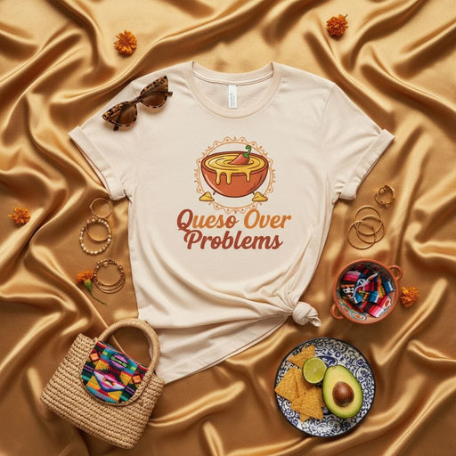 Queso Over Problems T-Shirt, Funny Cheese Dip Lover Tee, Unisex Graphic Queso Shirt, Mexican Food Humor Top, Comfort Colors Style Gift for Foodies Mexicada