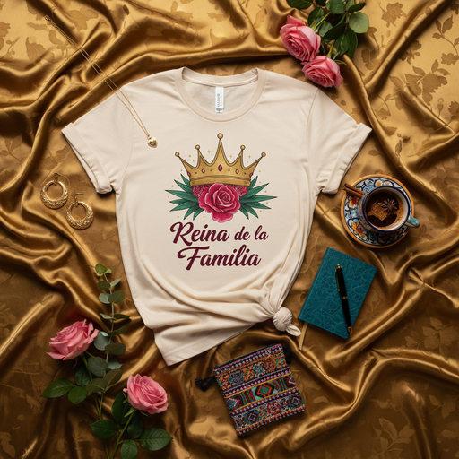 Reina de la Familia T-Shirt Spanish Queen of the Family Crown Rose Floral Tee Unisex Gift for Mom Grandma Aunt Wife Sister Her Mexicada