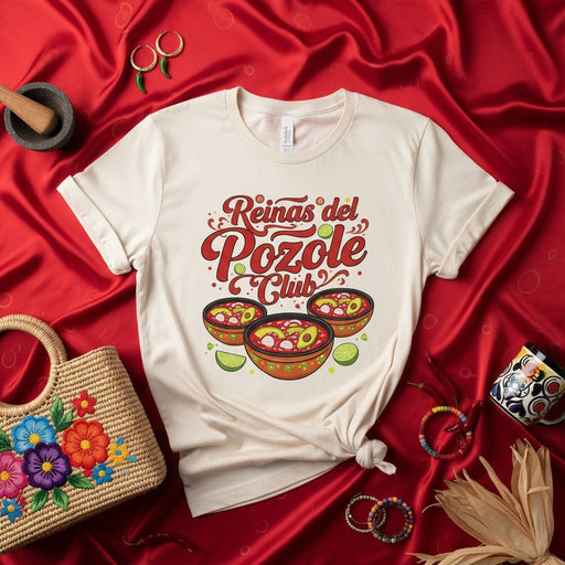 Reinas del Pozole Club T-Shirt for Women Men, Funny Mexican Food Shirt, Hispanic Heritage Month Apparel, Pozole Soup Lover Gift, Dia de Muertos Fiesta Tee, Unisex Graphic T-Shirt Mexicada