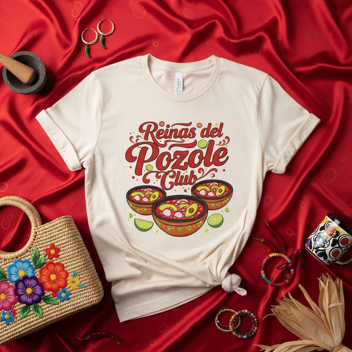 Reinas del Pozole Club T-Shirt for Women Men, Funny Mexican Food Shirt, Hispanic Heritage Month Apparel, Pozole Soup Lover Gift, Dia de Muertos Fiesta Tee, Unisex Graphic T-Shirt Mexicada