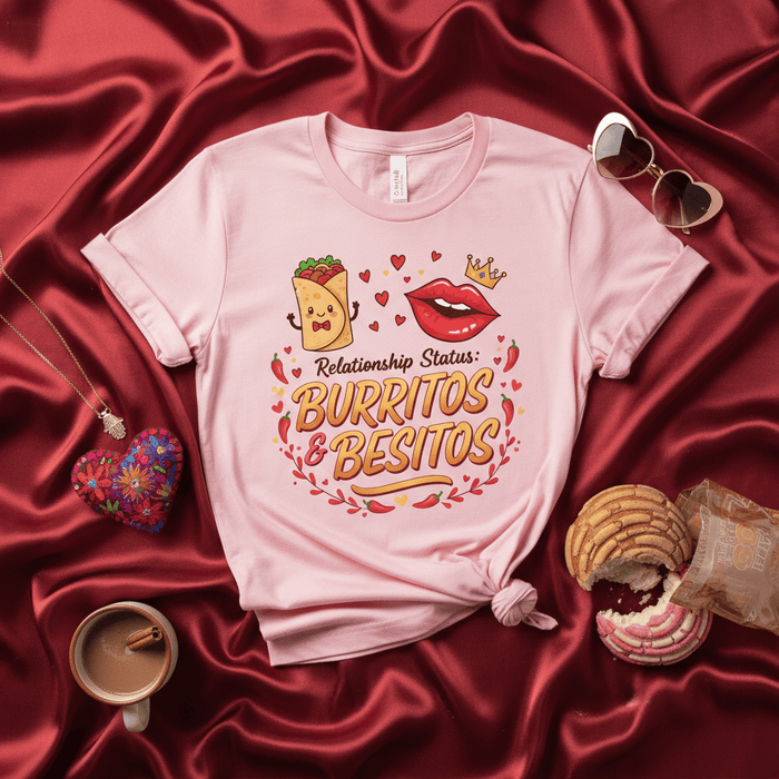 Relationship Status: Burritos & Besitos Shirt, Funny Burrito & Kiss Tee, Cute Couple Valentine's Day T-Shirt, Gift for Girlfriend or Boyfriend, Mexican Food Lover Unisex T-Shirt Mexicada