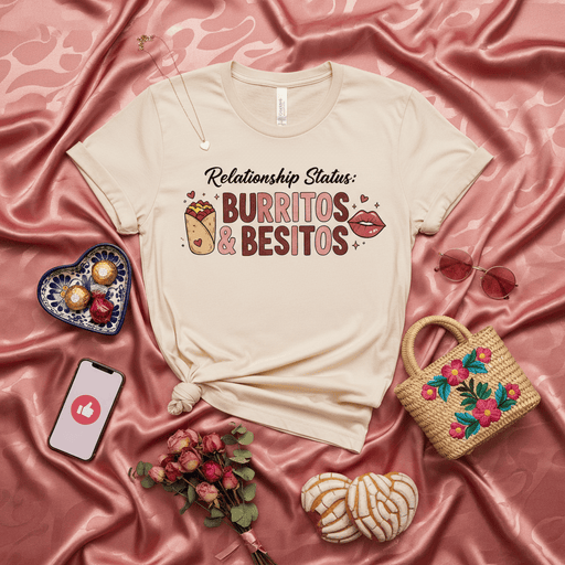 Relationship Status: Burritos & Besitos Shirt, Funny Foodie T-Shirt, Cute Valentine's Day Gift for Her, Spanish Pun Tee, Latino Heritage Apparel, Unisex Graphic Top Mexicada
