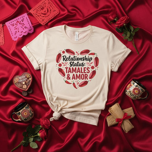 Relationship Status Tamales and Amor Shirt, Funny Valentine's Day T-Shirt, Hot Chili Peppers Heart Tee, Tamale Lover Gift, Spanish Food Fiesta Top, Cute Graphic Tee for Her Him, Unisex Aesthetic Clothing, Foodie Humor Shirt Mexicada