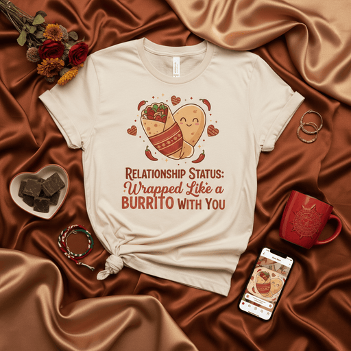 Relationship Status: Wrapped Like a Burrito With You T-Shirt, Funny Valentine's Day Burrito Heart Love Shirt, Cute Couple Matching Anniversary Tee, Mexican Food Lover Gift, Unisex Graphic Novelty T-shirt Mexicada