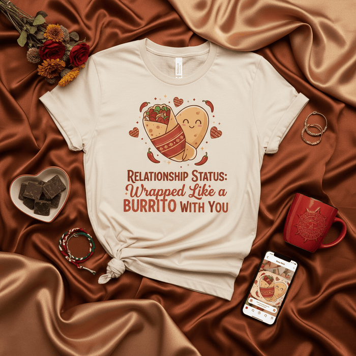 Relationship Status: Wrapped Like a Burrito With You T-Shirt, Funny Valentine's Day Burrito Heart Love Shirt, Cute Couple Matching Anniversary Tee, Mexican Food Lover Gift, Unisex Graphic Novelty T-shirt Mexicada
