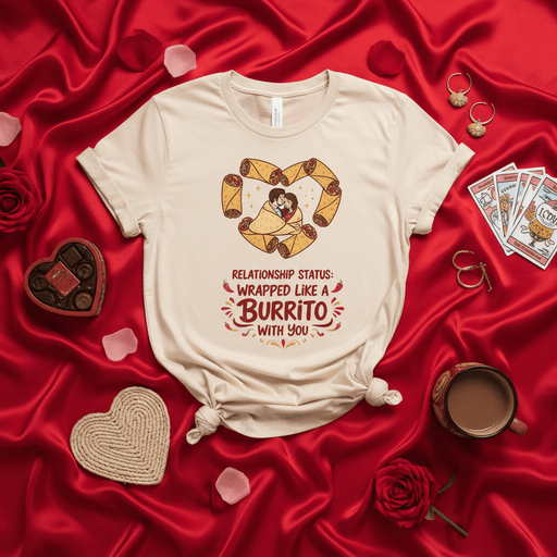 Relationship Status: Wrapped Like a Burrito With You T-Shirt, Funny Valentine's Day Couple Shirt, Romantic Mexican Food Lover Gift Tee, Unisex Burrito Heart Graphic Apparel Mexicada