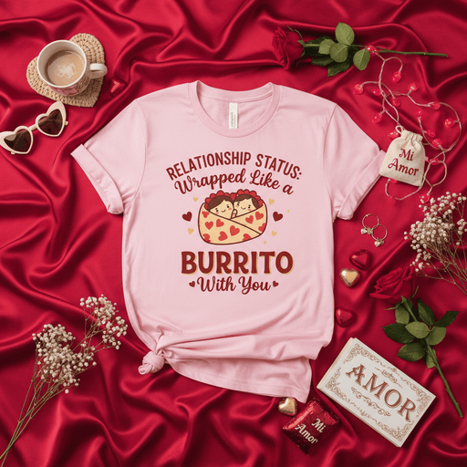 Relationship Status: Wrapped Like a Burrito With You T-Shirt, Valentine's Day Couple Shirt, Funny Love Shirt, Mi Amor Gift, Cute Burrito Design, Unisex Pink Tee, Romantic Graphic Shirt Mexicada