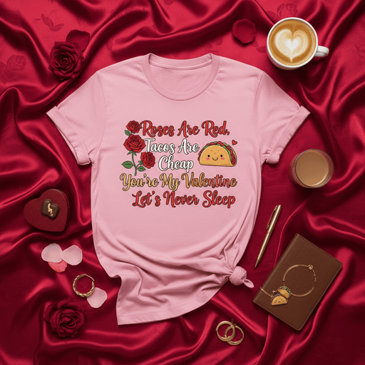 Roses Are Red Tacos Are Cheap You're My Valentine Let's Never Sleep, Funny Taco Valentine's Day Shirt, Cute Kawaii Taco Gift Tee, Punny Love Poetry T-Shirt, Foodie Couple Humor Top. Mexicada