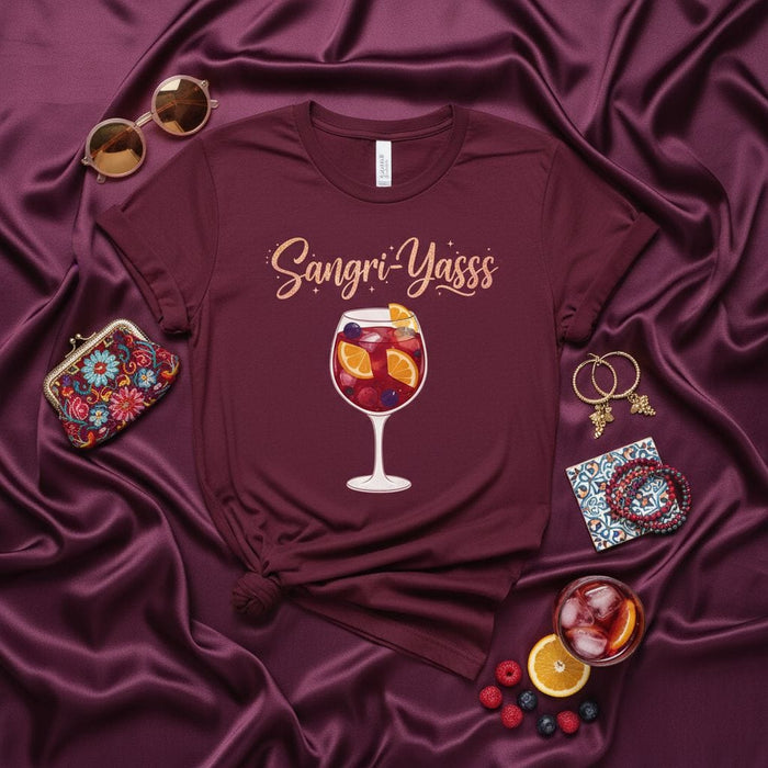 Sangri-Yasss T-Shirt | Fun Sangria Cocktail Graphic Tee | Wine Drinker Gift for Her | Fruity Summer Drink Unisex Shirt | Spanish-Inspired Party Top Mexicada