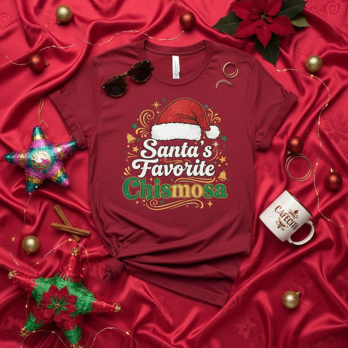 Santa's Favorite Chismosa Christmas T-Shirt, Funny Holiday T-Shirt, Spanish English Spanglish Shirt for Women, Latina Shirt, Mexican American Tee, Christmas Party Outfit Idea Mexicada
