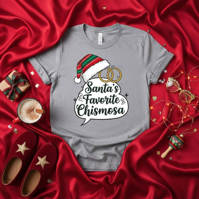Santa's Favorite Chismosa Christmas T-Shirt, Funny Holiday Unisex Tee, Xmas Present for Gossip Lover, Spanish English Phrase Graphic Shirt Mexicada