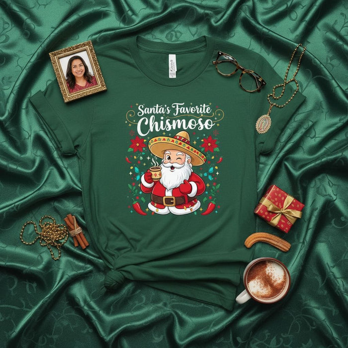 Santa's Favorite Chismoso T-Shirt, Funny Mexican Santa Christmas Tee, Latino Holiday Shirt, Spanish Merry Christmas Top, Cinco de Mayo Santa Shirt, Fiesta Xmas Gift for Gossip Lovers Mexicada