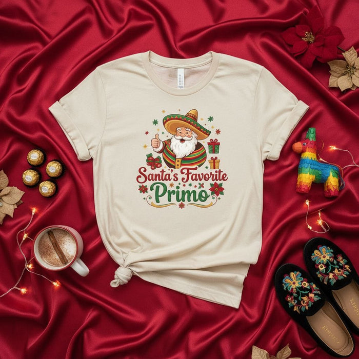 Santa's Favorite Primo Shirt, Mexican Christmas Primo Gift, Funny Santa Sombrero Tee, Navidad Familia T-Shirt, Primo Christmas Present, Unisex Sibling Cousin Top Mexicada