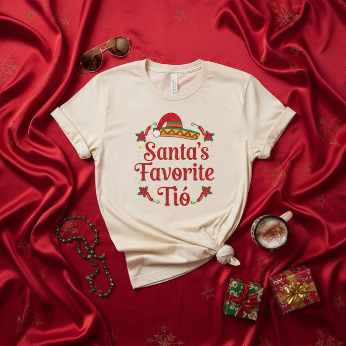 Santa's Favorite Tío Shirt, Funny Christmas Uncle T-Shirt, Fiesta Holiday Tee, Spanish Family Gift, Mexican Sombrero Santa Hat Xmas Apparel Mexicada