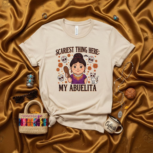 Scariest Thing Here My Abuelita Shirt, Funny Hispanic Grandma Halloween Day of the Dead T-Shirt, Cute Mexican Abuela Calavera Cat Tee, Latina Family Gift Top Mexicada