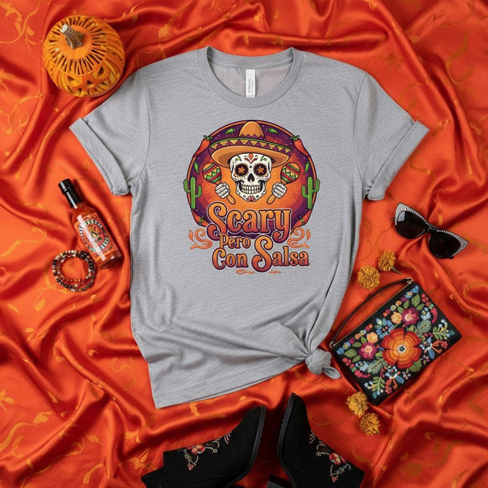 Scary Pero Con Salsa T-Shirt, Day of the Dead Sugar Skull Mariachi Shirt, Funny Halloween Fiesta Tee, Cinco de Mayo Skeleton Graphic Top Mexicada