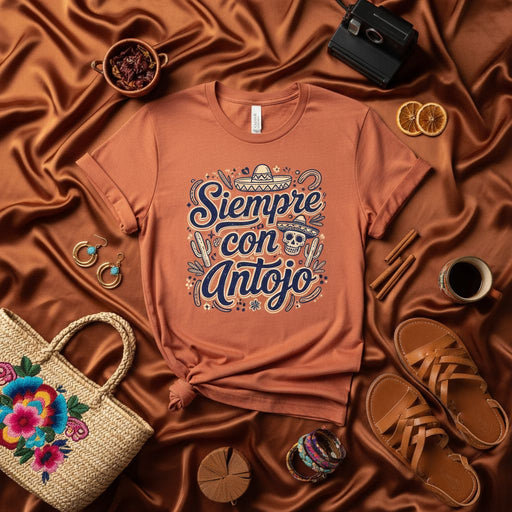 Siempre con Antojo T-Shirt Mexican Foodie Gift Shirt Sugar Skull Sombrero Design Unisex Tee Latinx Graphic Apparel for Men Women Mexicada