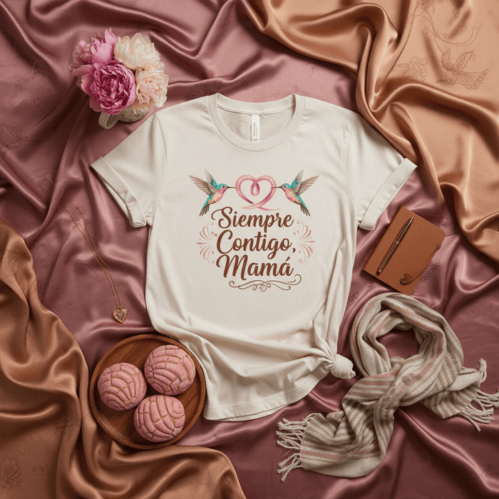 Siempre Contigo Mamá Hummingbird Heart T-Shirt | Spanish Mother's Day Gift Tee | Cute Mom Birthday Shirt | Regalo para Mamá | Women's Unisex Graphic Top Mexicada
