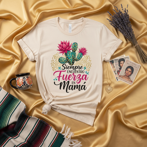 Siempre Encuentro Fuerza en Mamá Cactus T-Shirt, Mother's Day Gift, Floral Desert Succulent, Latina Mom Shirt, Spanish Quote Tee, Unisex Short Sleeve Top for Women and Men Mexicada