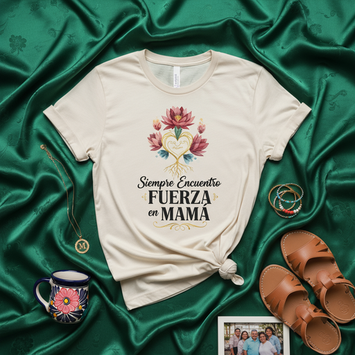 Siempre Encuentro Fuerza en Mamá, Regalo para Mamá, Camiseta Unisex con Diseño Floral de Raíces, Corazón y Flor de Loto, Playera Día de las Madres, Símbolo de Amor Materno, Fuerza y Familia Mexicada