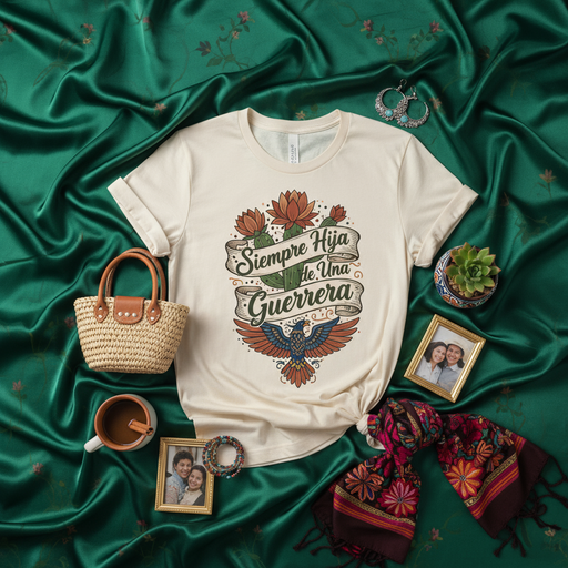 Siempre Hija de Una Guerrera Shirt, Latina Daughter of a Warrior Tee, Mexican Eagle Cactus Floral Design, Hispanic Heritage Gift, Spanish Quote T-Shirt, Empowerment Statement Mexicada