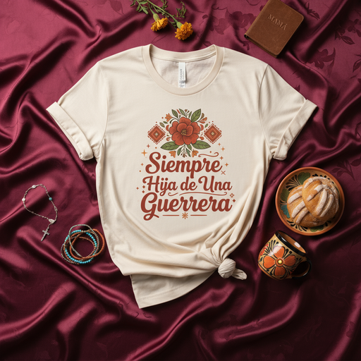 Siempre Hija de Una Guerrera Shirt, Latina Mom Daughter Gift, Mexican Floral Graphic Tee, Empowering Feminist Statement, Hispanic Heritage Unisex T-Shirt Mexicada