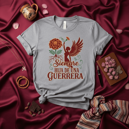 Siempre Hija de una Guerrera T-Shirt, Día de Muertos Marigold Flower Graphic Tee, Strong Latina Woman Heritage Shirt, Mexican Culture Inspired Gift, Unisex Fit. Mexicada