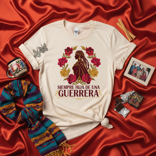 Siempre Hija de una Guerrera T-Shirt, Latina Strength Tee, Strong Woman Floral Graphic Shirt, Hispanic Heritage Gift, Empowerment Apparel. Mexicada