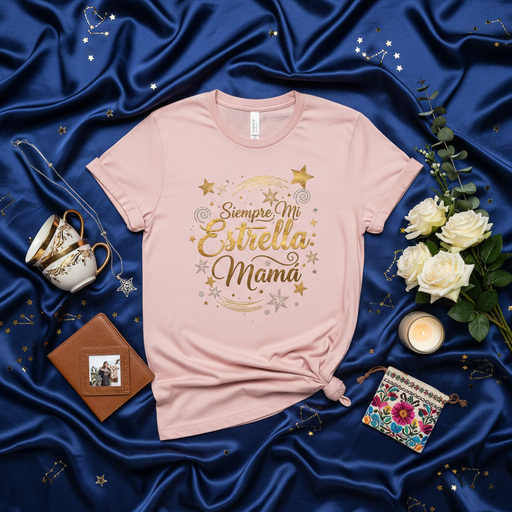 Siempre Mi Estrella Mamá Shirt, Spanish Mother's Day Gift, Celestial Stars Mama T-Shirt, Sparkling Gold Graphic Tee for Mom, Starry Sky Pink Unisex Shirt Mexicada
