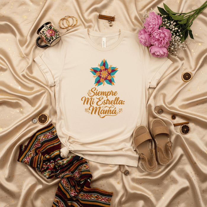 Siempre Mi Estrella Mamá T-Shirt | Spanish Mother's Day Gift Tee | Floral Star Graphic Print | Birthday Present for Latina Mom | Casual Unisex Shirt Mexicada