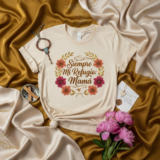 Siempre Mi Refugio: Mamá Shirt, Spanish Mama T-Shirt, Mother's Day Gift, Comfort Colors Unisex Tee, Floral Wreath Design, Gift for Mom, Latina Mother Apparel Mexicada