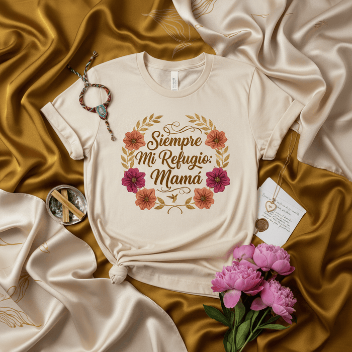 Siempre Mi Refugio: Mamá Shirt, Spanish Mama T-Shirt, Mother's Day Gift, Comfort Colors Unisex Tee, Floral Wreath Design, Gift for Mom, Latina Mother Apparel Mexicada