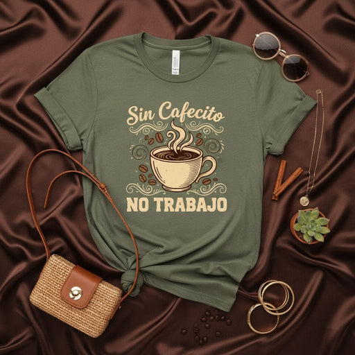 Sin Cafecito No Trabajo T-Shirt - Funny Coffee Lover Shirt, Spanish Phrase Tee, Hispanic Heritage Gift, Caffeine Addiction Top, Espresso Pun Humor Mexicada