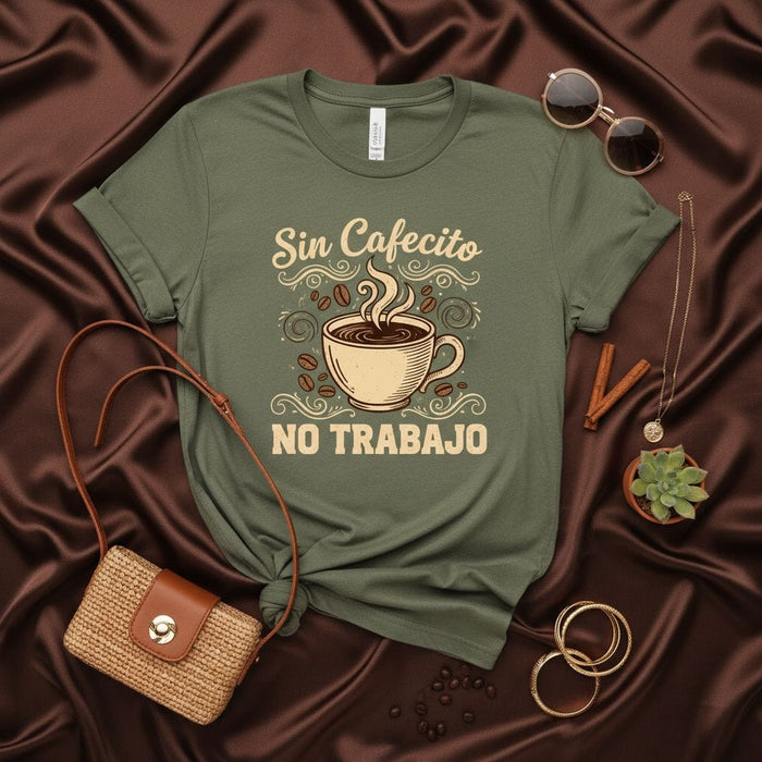 Sin Cafecito No Trabajo T-Shirt - Funny Coffee Lover Shirt, Spanish Phrase Tee, Hispanic Heritage Gift, Caffeine Addiction Top, Espresso Pun Humor Mexicada
